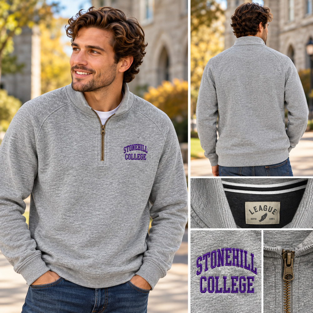 Stonehill College League Quarter Zip Sweatshirt Mens Large Gray Purple Embroider